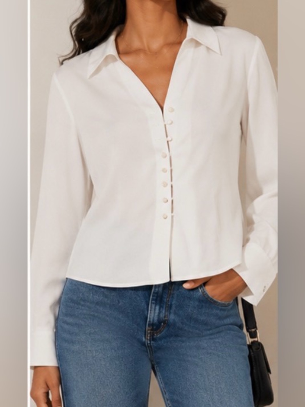 Talbots Ivory Button-Front Collared Blouse